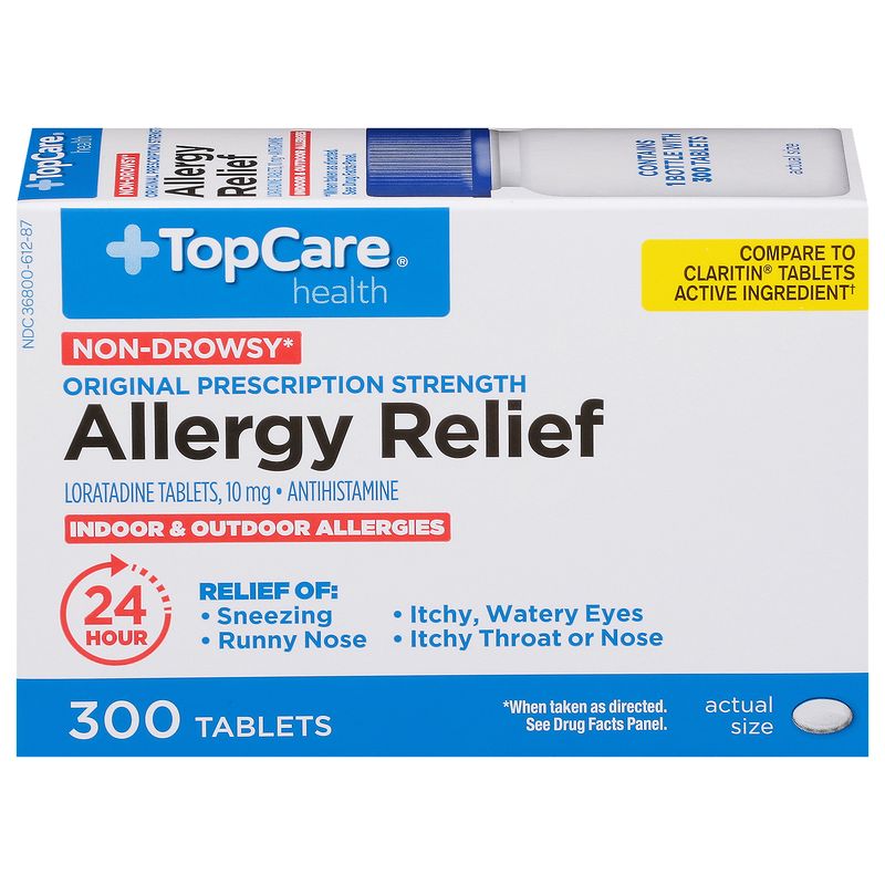 TopCare 24 Hour Allergy Relief Loratadine 10mg Tablets, 300 each
