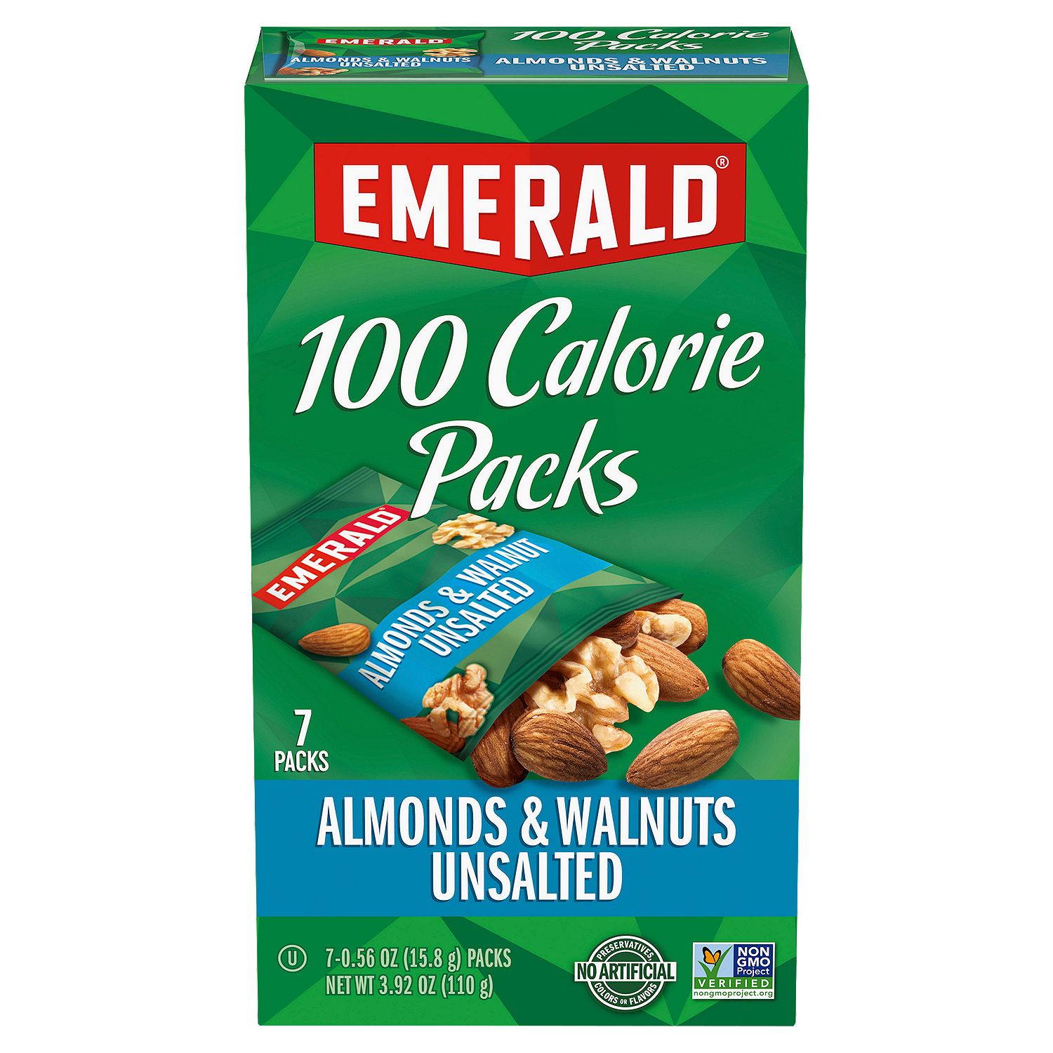 Emerald 100 Calorie Packs Unsalted Almonds &amp; Walnuts, 0.56 oz, 7 count