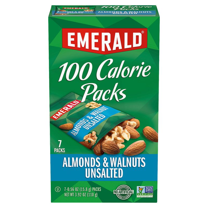 Emerald 100 Calorie Packs Unsalted Almonds &amp; Walnuts, 0.56 oz, 7 count