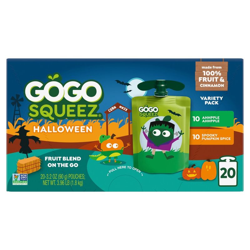 GoGo Squeez Halloween Fruit Blend on the Go Variety Pack, 3.2 oz, 20 count