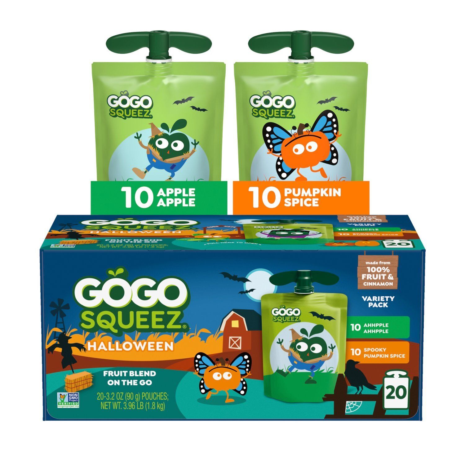 GoGo Squeez Halloween Fruit Blend on the Go Variety Pack, 3.2 oz, 20 count