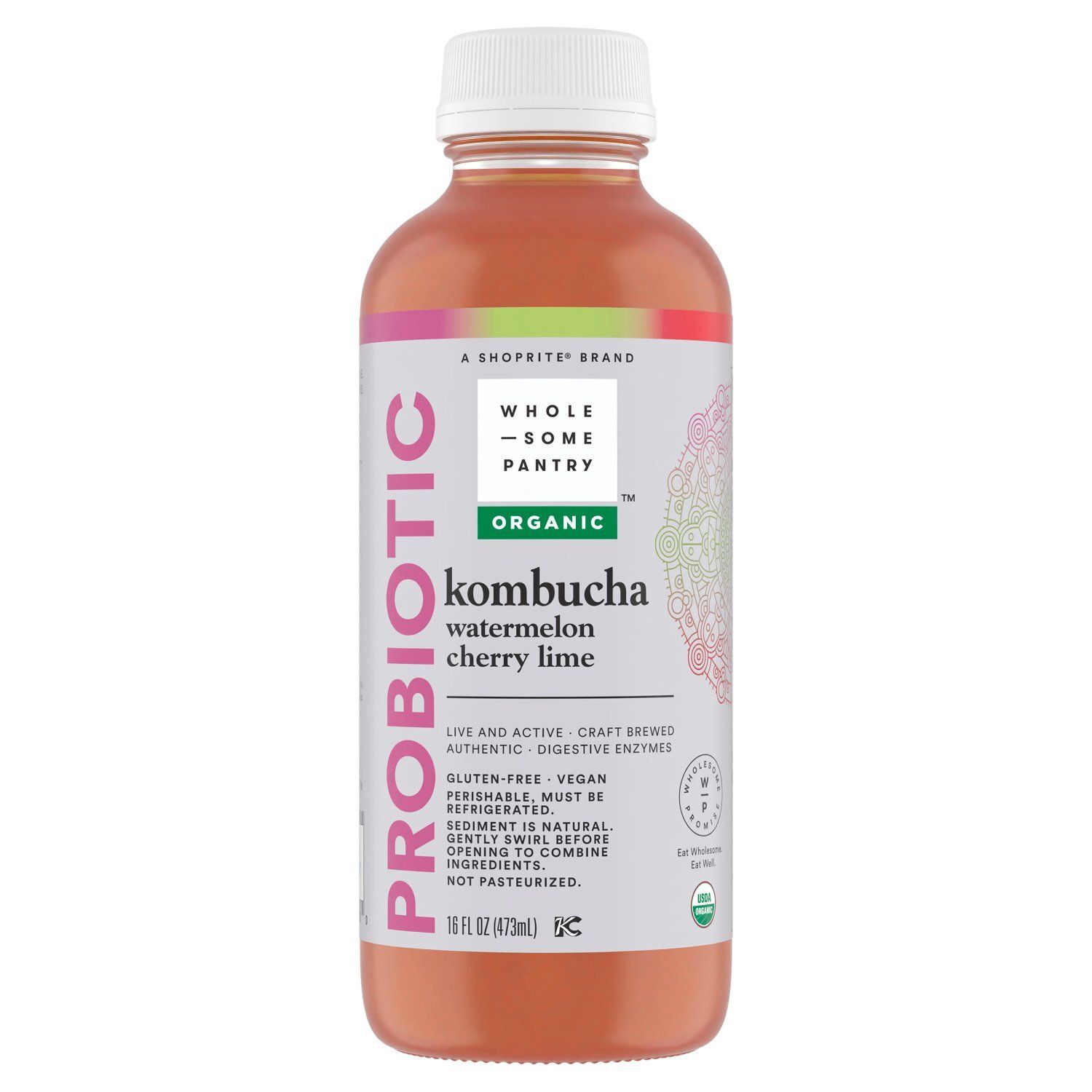 Wholesome Pantry Organic Watermelon Cherry Lime Probiotic Kombucha, 16 fl oz