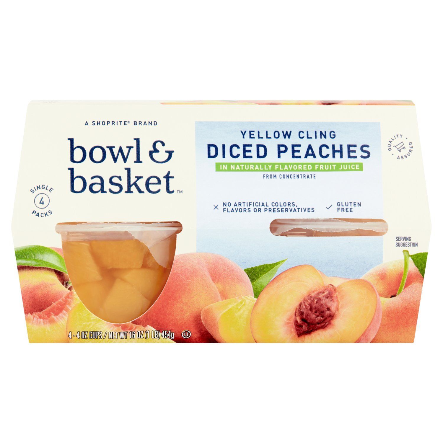 Bowl &amp; Basket Yellow Cling Diced Peaches, 4 oz, 4 count