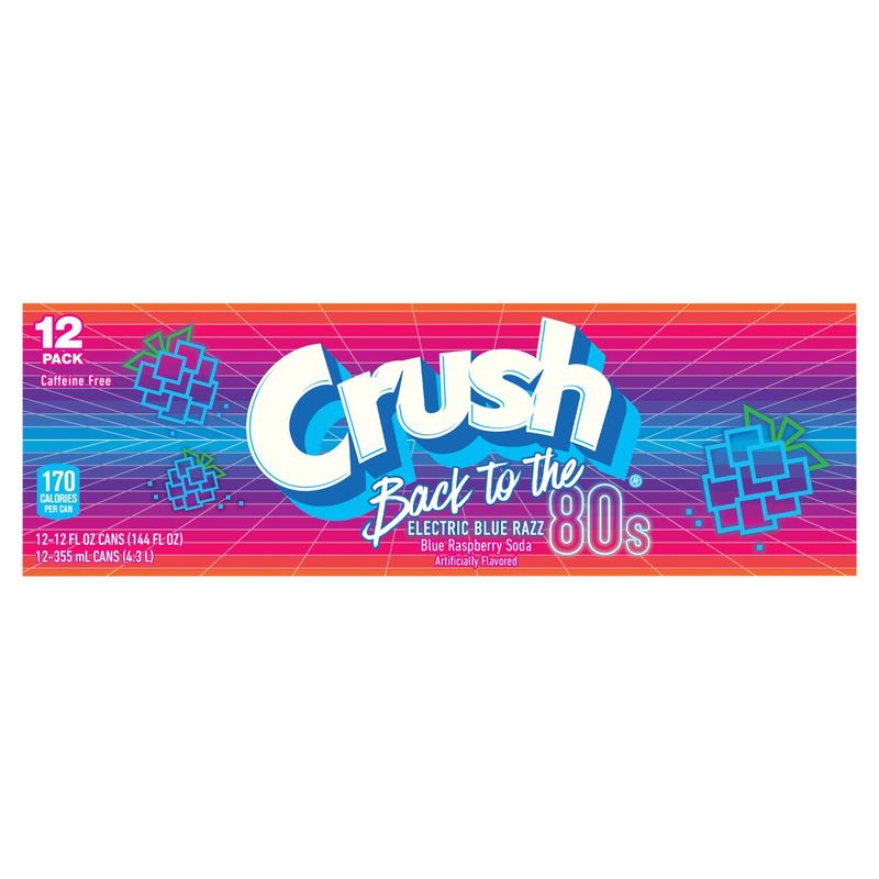 Crush Back to the 80s Electric Blue Razz Blue Raspberry Soda, 12 fl oz, 12 count