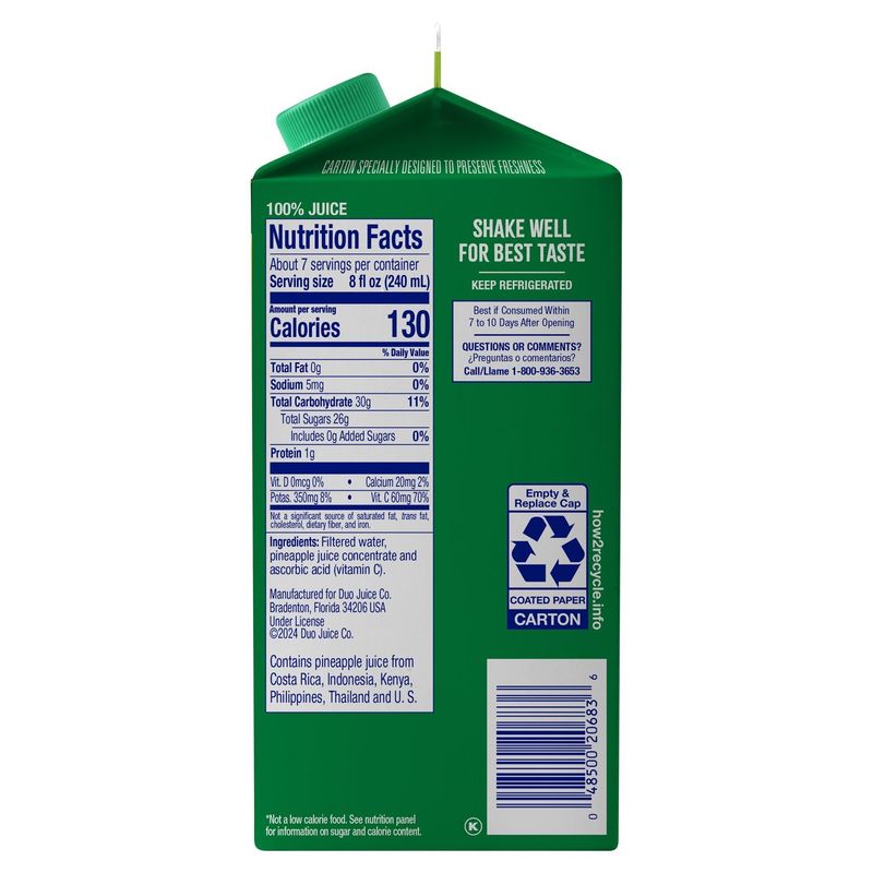 Dole Pineapple 100% Juice, 52 fl oz
