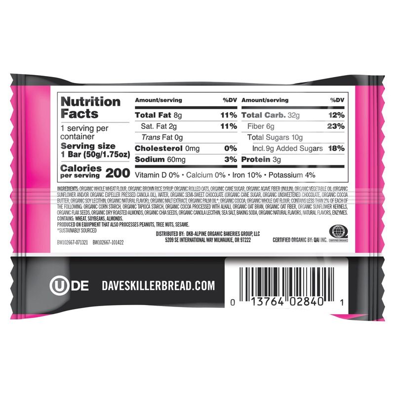 Dave's Killer Bread Cocoa Brownie Blitz Organic Snack Bar, 1.75 oz