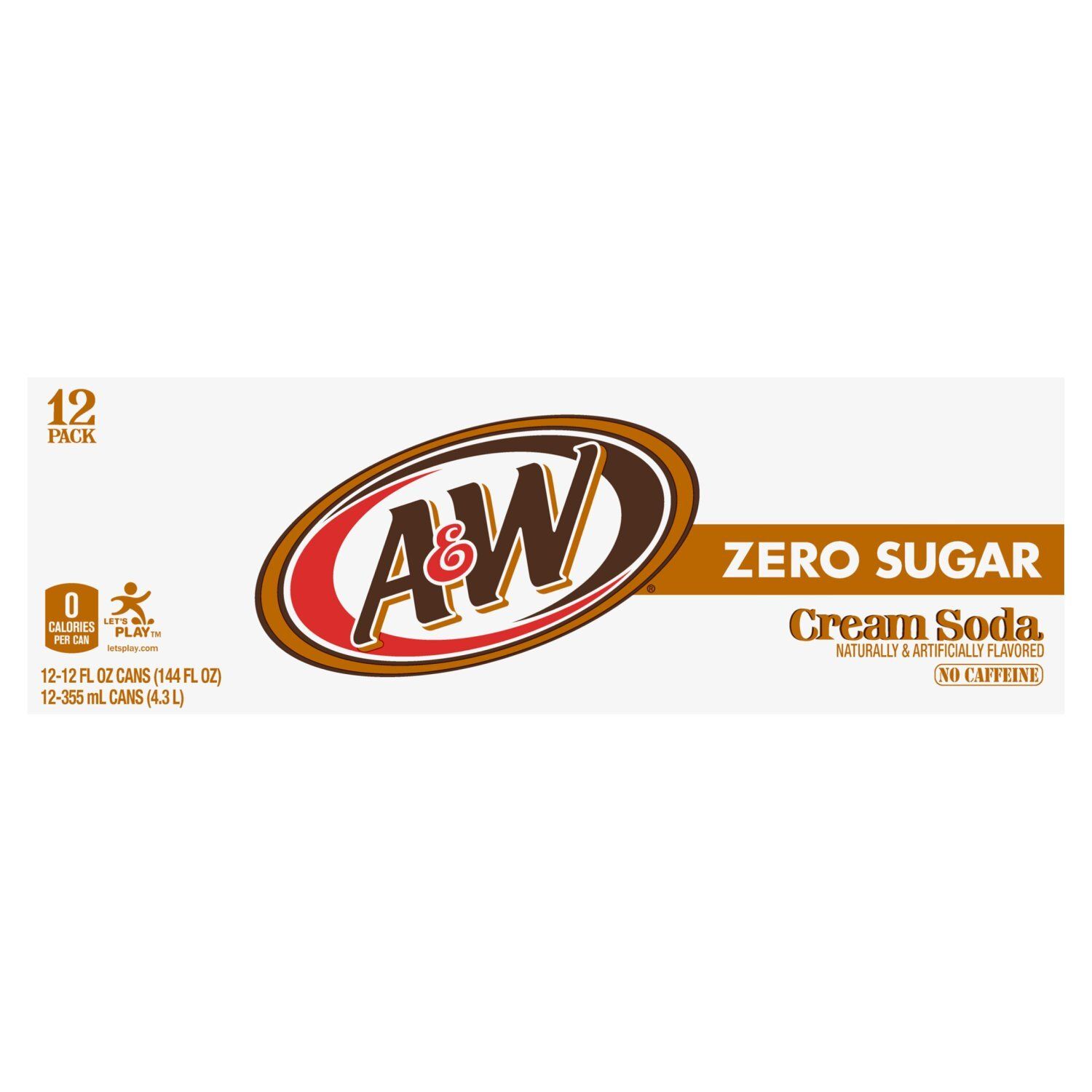 A&amp;W Zero Sugar Cream Soda, 12 fl oz, 12 count