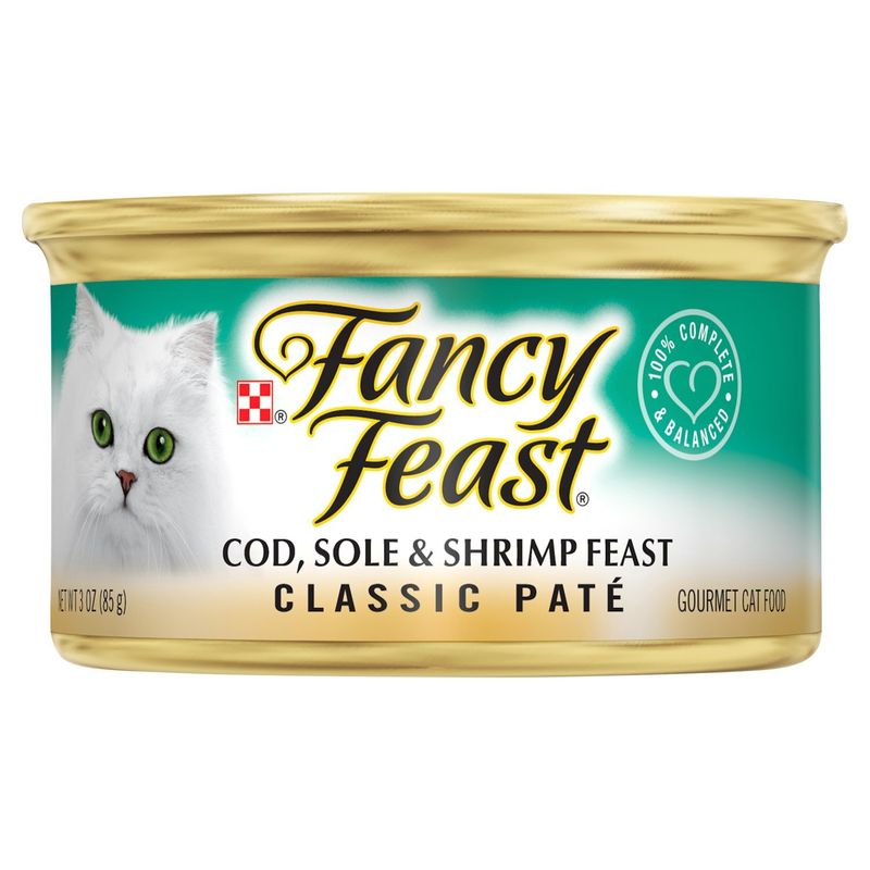 Fancy Feast Cod Sole &amp; Shrimp Feast Classic Paté Gourmet Cat Food, 3 oz
