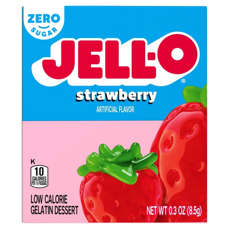 Jell-O Zero Sugar Strawberry Low Calorie Gelatin Dessert, 0.3 oz