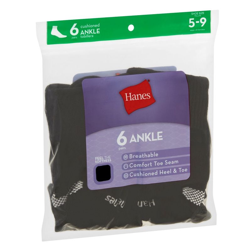 Hanes Cushioned Ankle Socks, 5-9, 6 pair