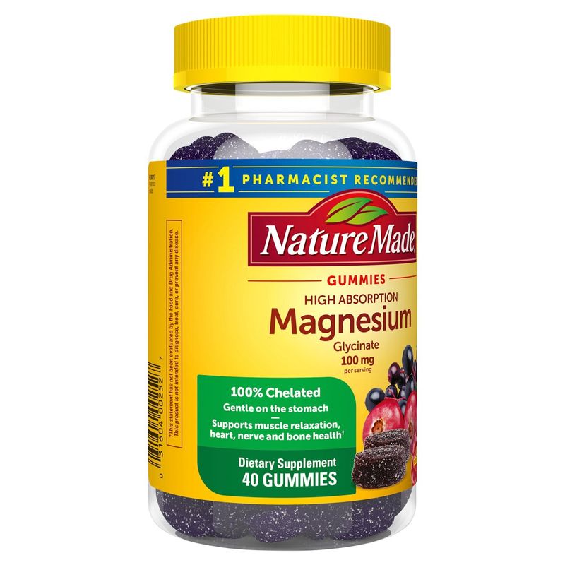 Nature Made Mixed Berry High Absorption Magnesium Glycinate Dietary Supplement, 100 mg, 40 count