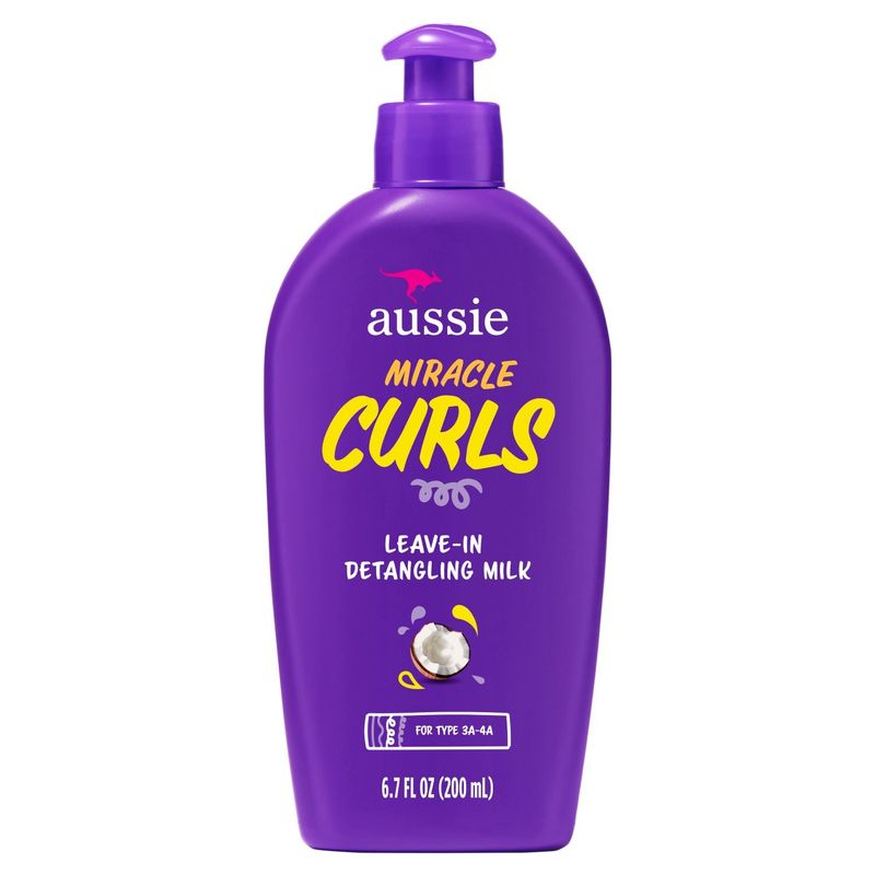 Aussie Miracle Curls Leave-In Detangling Milk Made with Coconut Oil 6.7 fl oz, Paraben Free