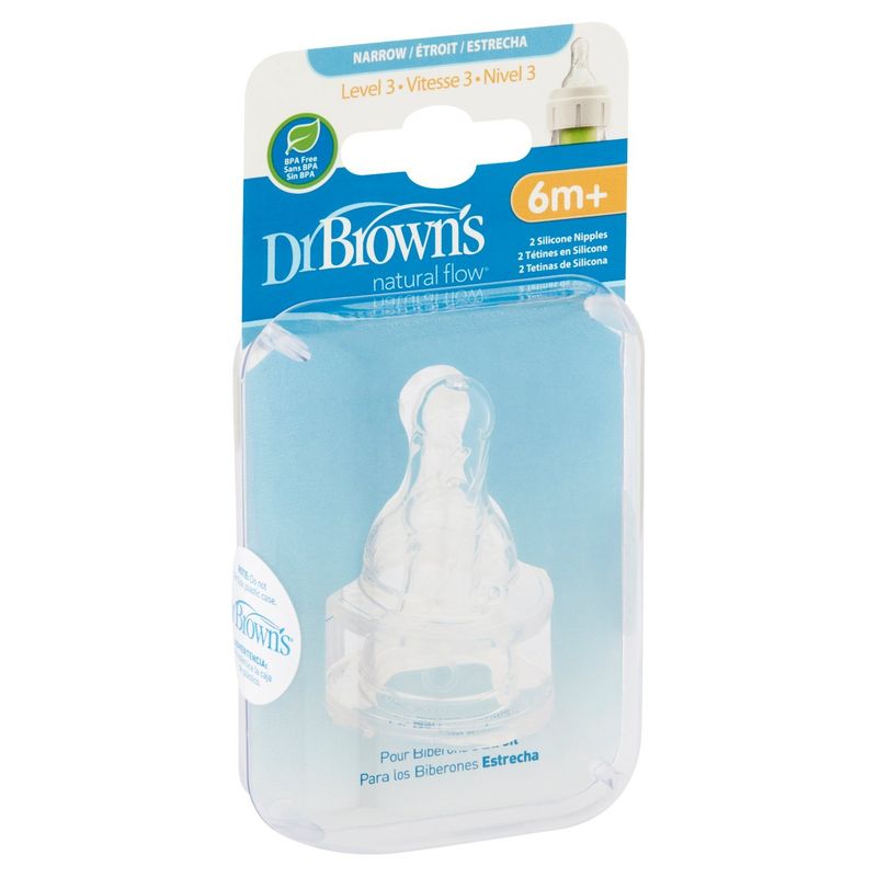 Dr. Brown's Natural Flow Narrow Silicone Nipples, Level 3, 6m+, 2 Count
