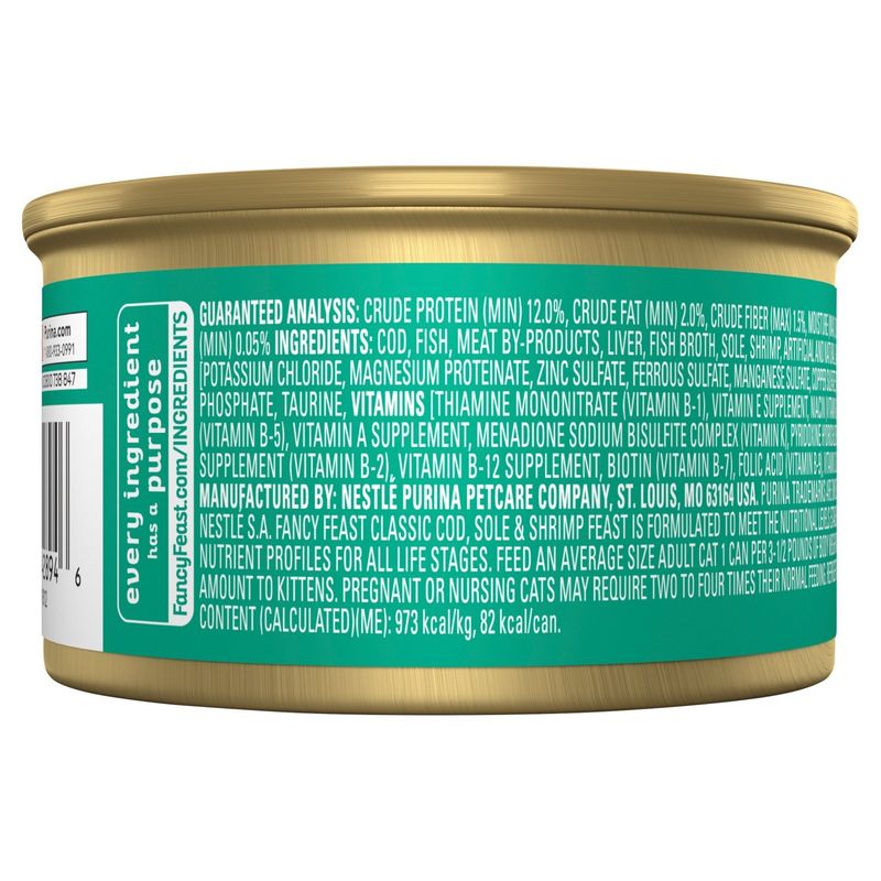 Fancy Feast Cod Sole &amp; Shrimp Feast Classic Paté Gourmet Cat Food, 3 oz
