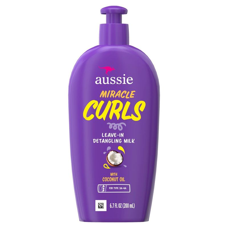 Aussie Miracle Curls Leave-In Detangling Milk Made with Coconut Oil 6.7 fl oz, Paraben Free
