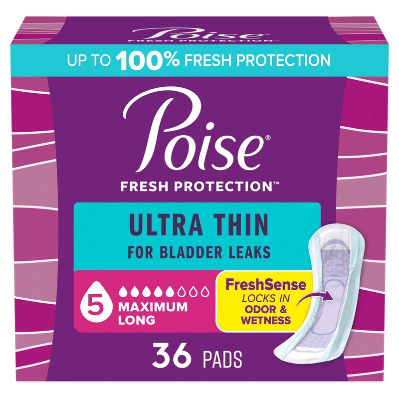Poise Fresh Protection Maximum Long Ultra Thin Pads, 36 count