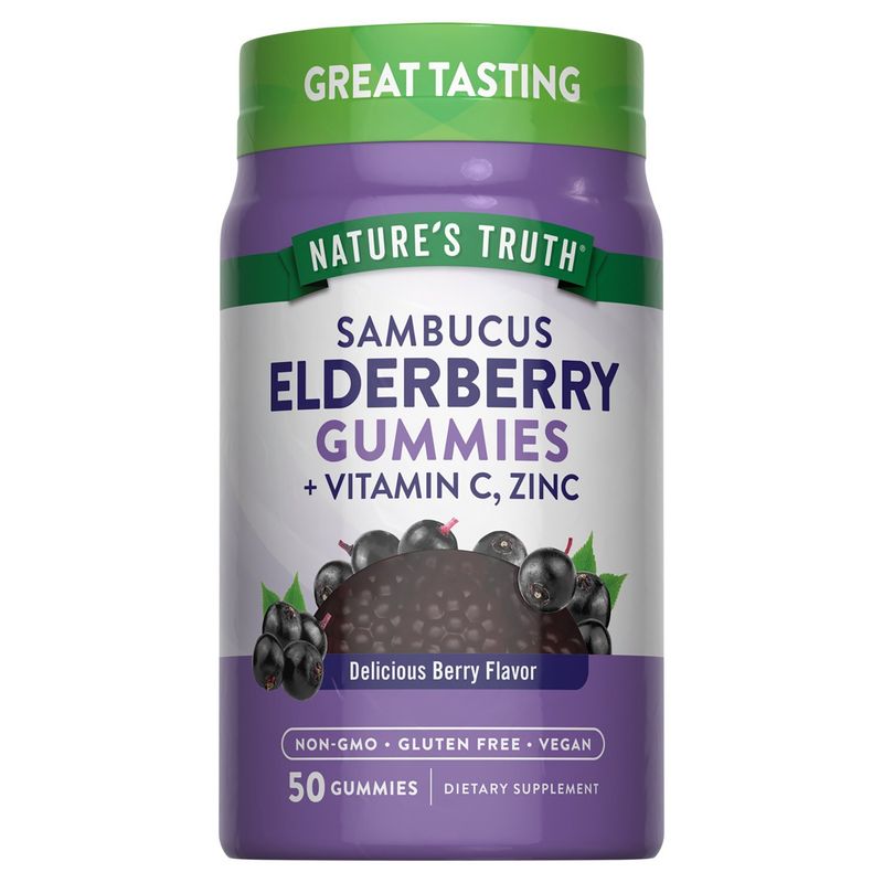 Nature's Truth Sambucus Elderberry Gummies + Vitamin C, Zinc Dietary Supplement, 50 count