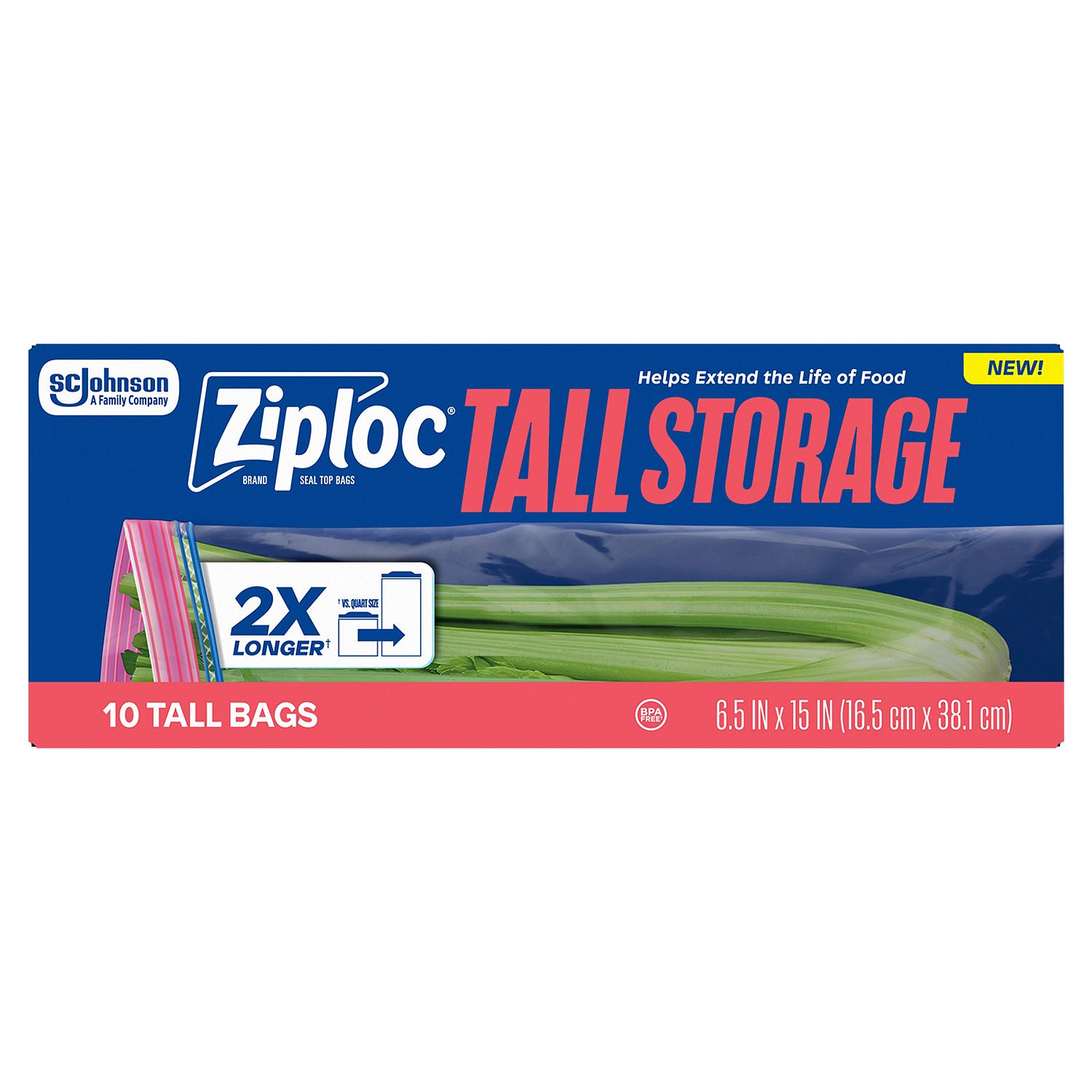 Ziploc Tall Storage Seal Top Bags, 10 count
