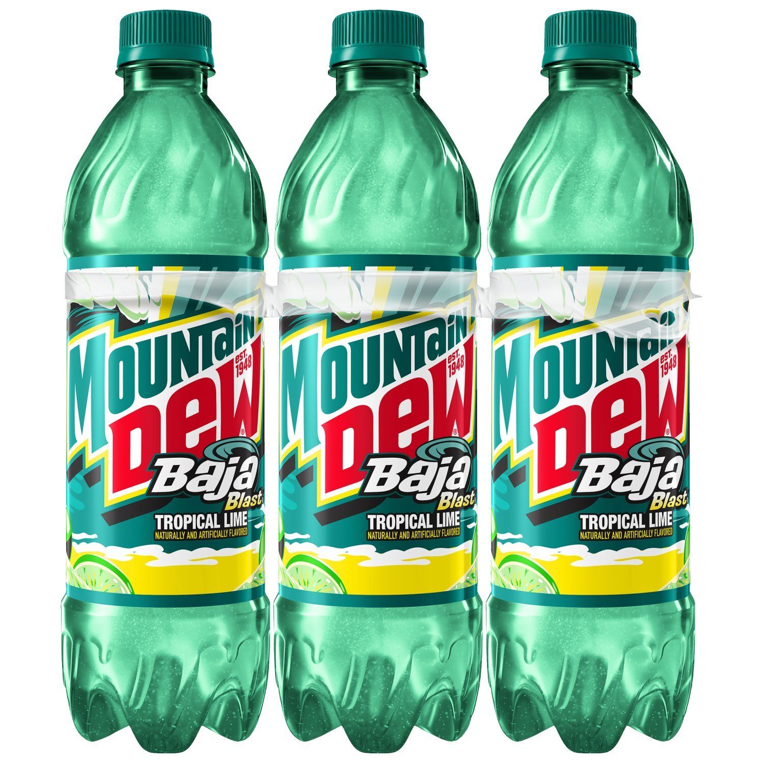 Mountain Dew Baja Blast Soda Tropical Lime 16.9 Fl Oz, 6 Count