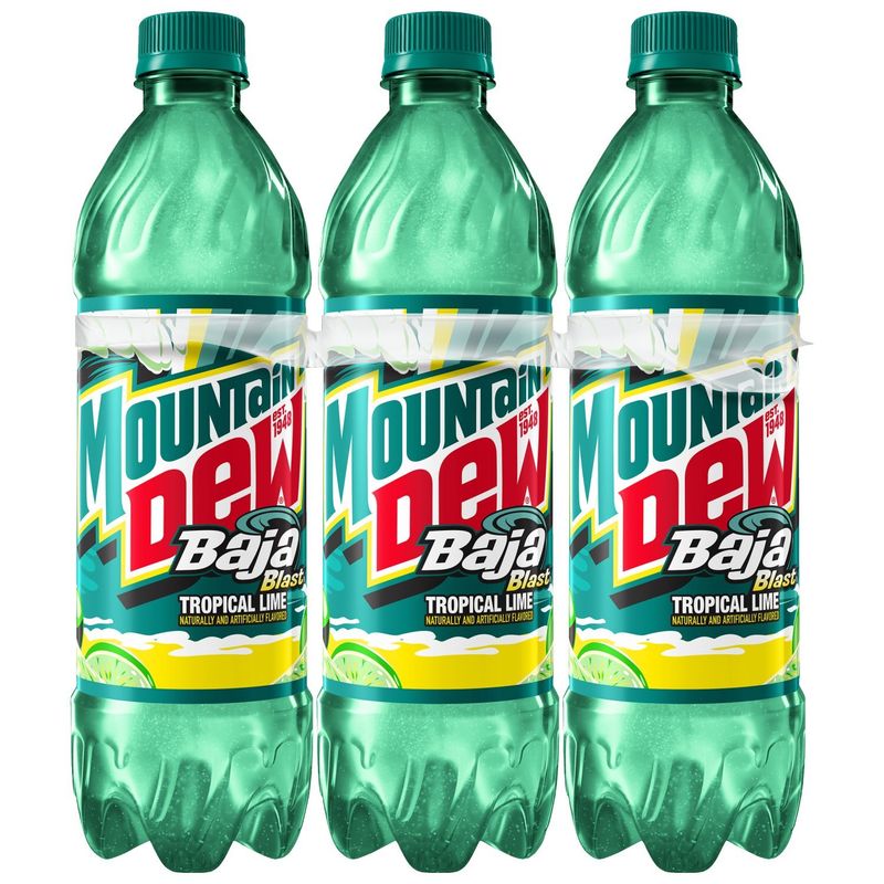 Mountain Dew Baja Blast Soda Tropical Lime 16.9 Fl Oz, 6 Count