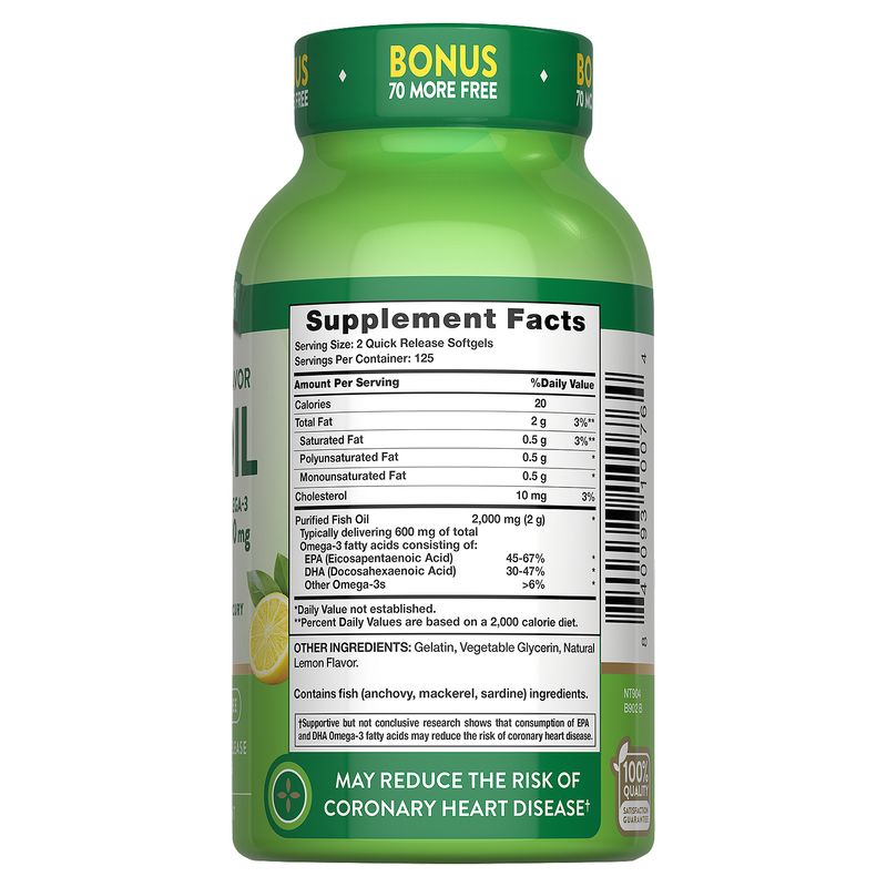 Nature's Truth Natural Lemon Flavor Fish Oil Dietary Supplement, 2,000 mg, 250 count