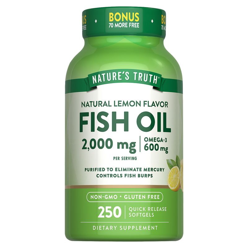 Nature's Truth Natural Lemon Flavor Fish Oil Dietary Supplement, 2,000 mg, 250 count