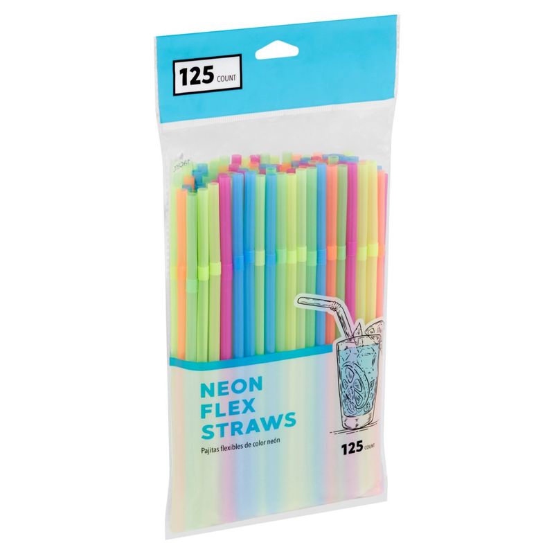 Jacent Neon Flex Straws, 125 count