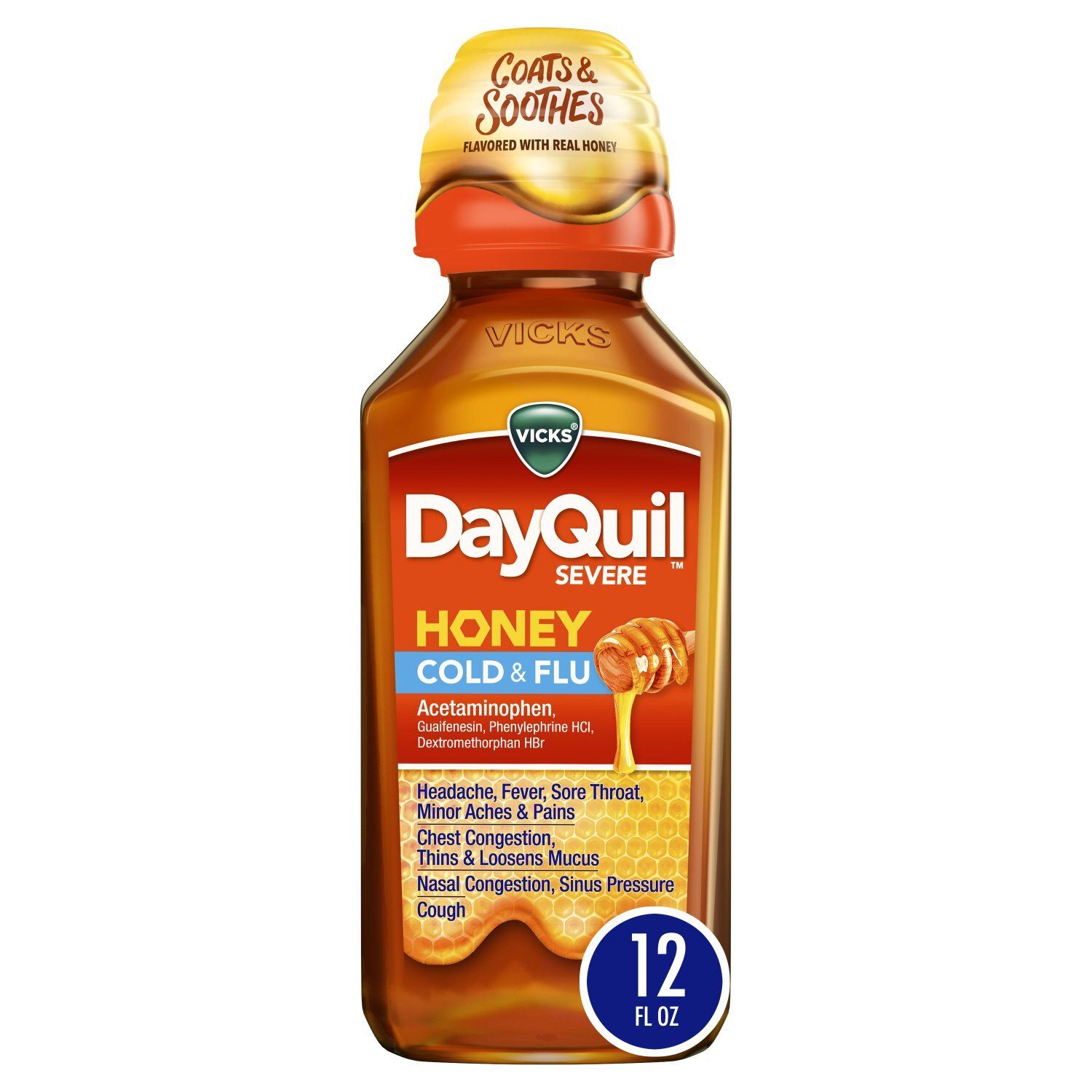 Vicks DayQuil SEVERE Honey Cold &amp; Flu Liquid Over-the-Counter Medicine, Powerful Daytime Relief for