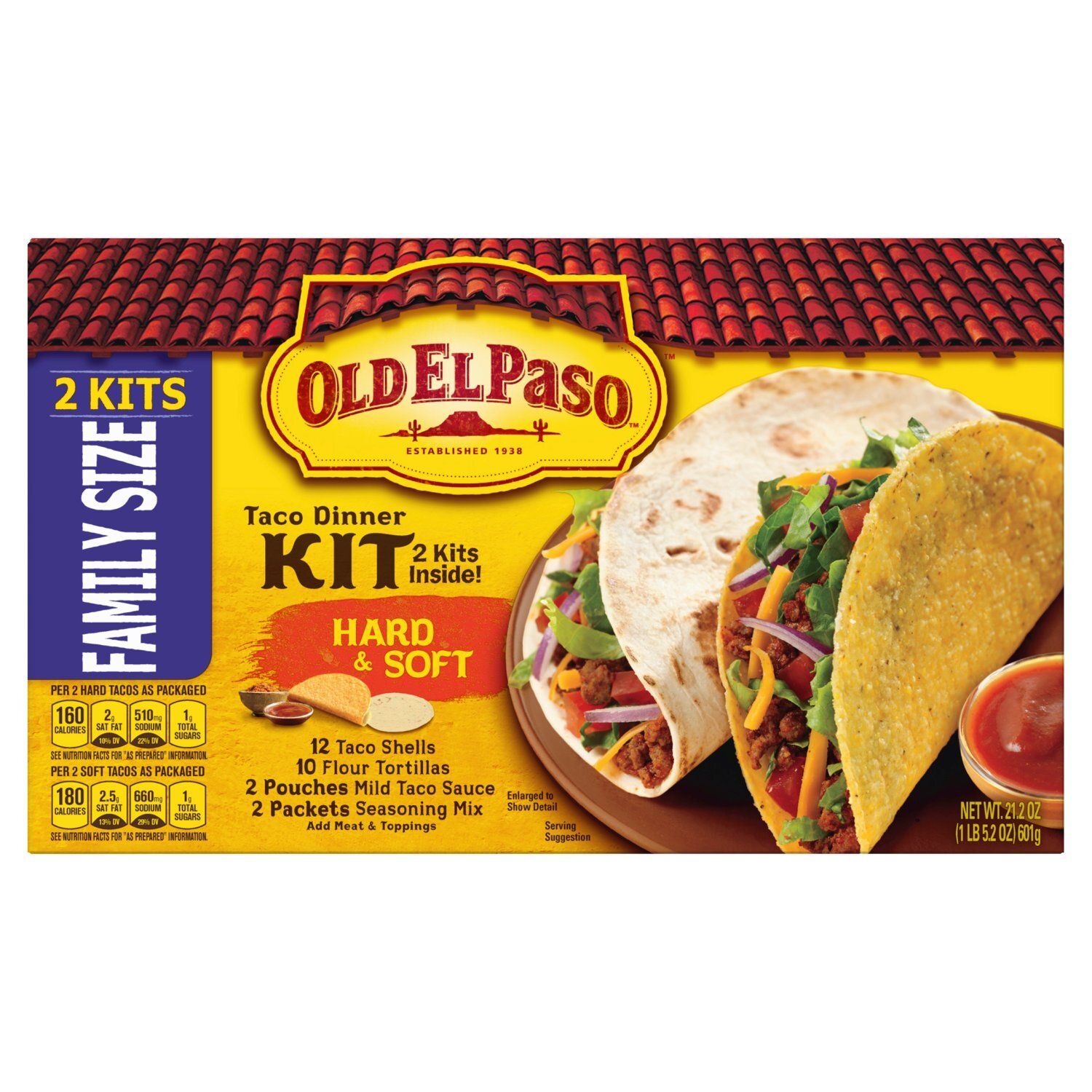 Old El Paso Hard &amp; Soft Taco Dinner Kit Family Size, 2 count, 21.2 oz