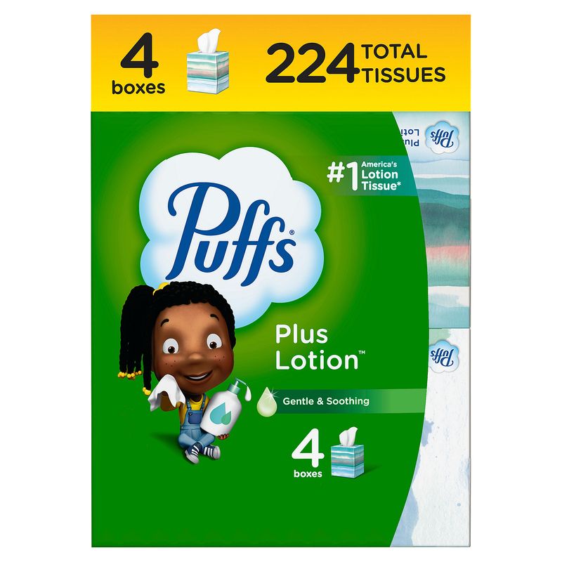 Puffs Plus Lotion Facial Tissues, 56 count, 4 pack