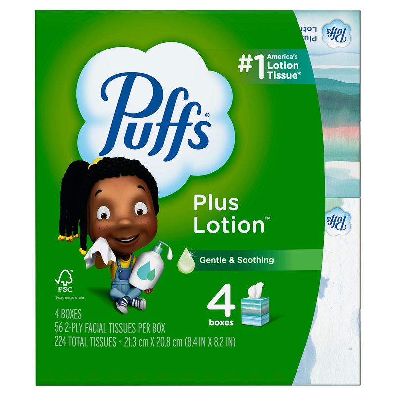Puffs Plus Lotion Facial Tissues, 56 count, 4 pack