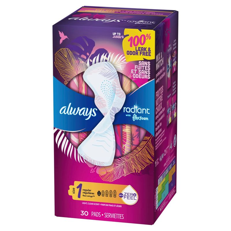 always Radiant Light, Clean Scent Regular Pads, Size 1, 30 count