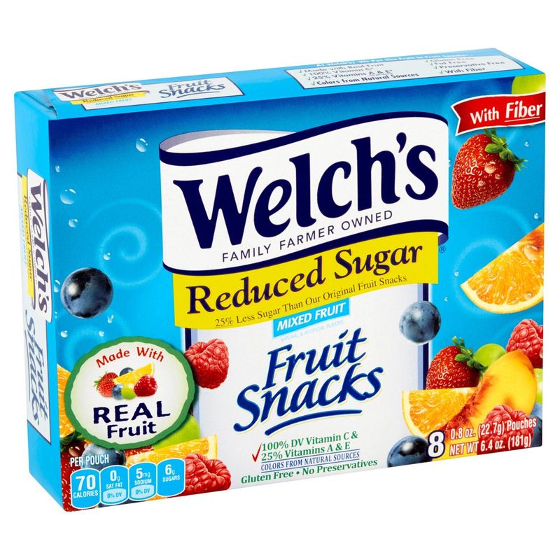 Welch's Reduced Sugar Mixed Fruit Snacks, 0.8 oz, 8 count