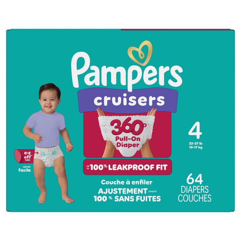Pampers Cruisers 360° Pull-On Diaper, Size 4, 22-37 lb, 64 count