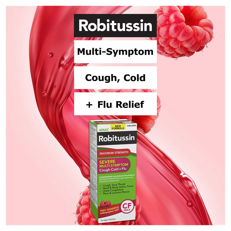 Robitussin Adult Maximum Strength Severe Multi-Symptom Cough Cold + Flu, for Ages 12 &amp; Over, 4 fl oz
