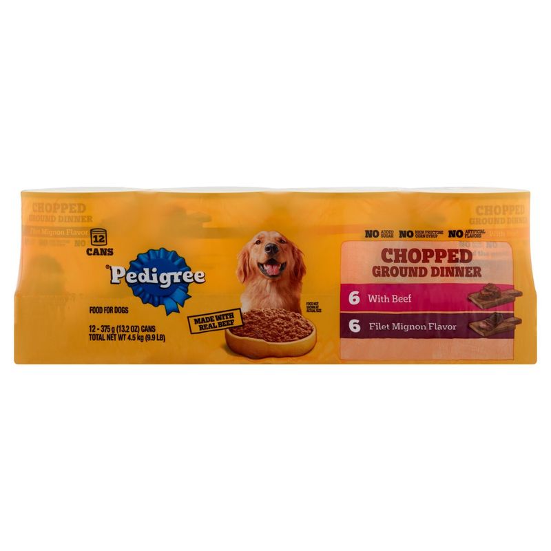 Pedigree Beef &amp; Filet Mignon Flavor Chopped Ground Dinner Food for Dogs, 13.2 oz, 12 count