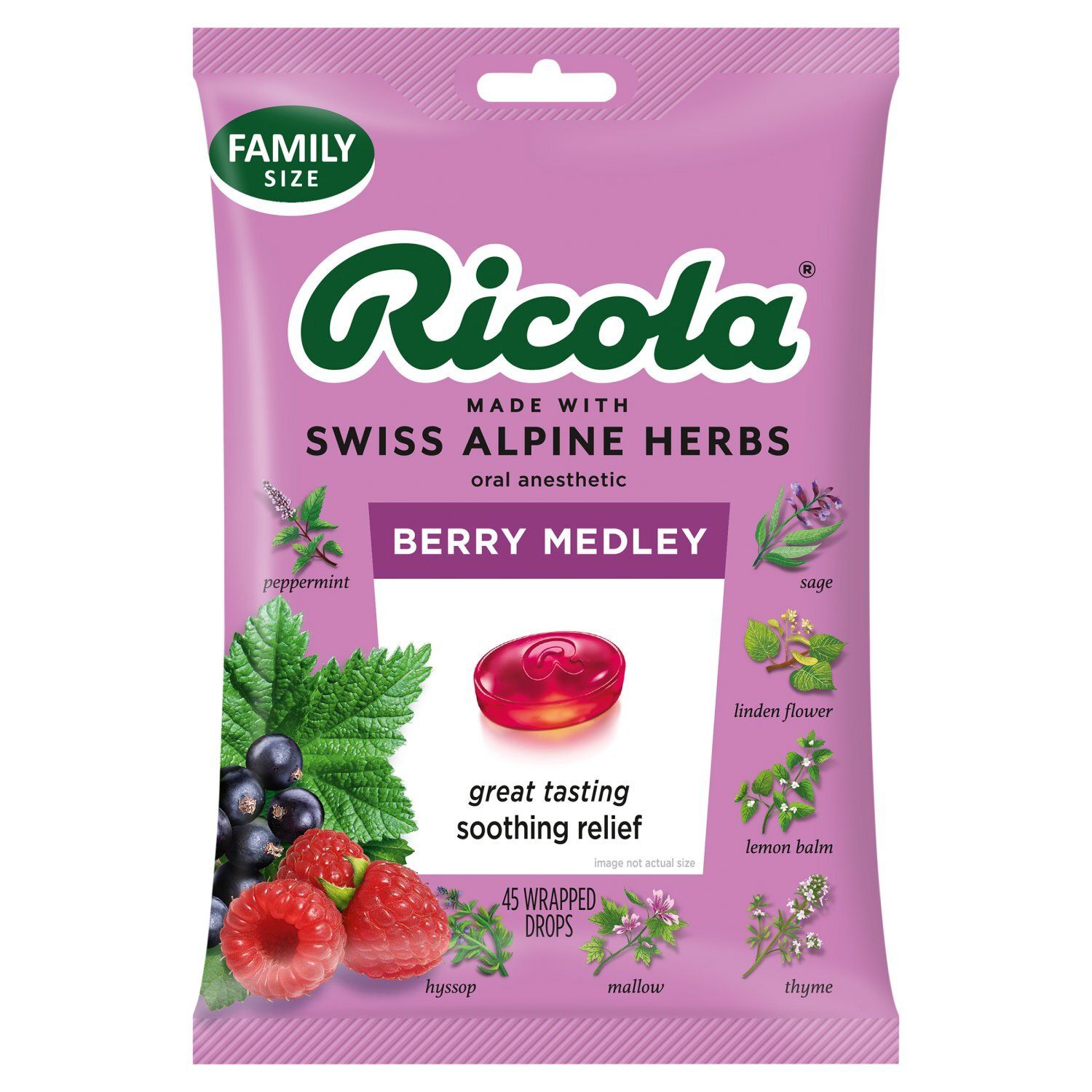 Ricola Berry Medley Oral Anesthetic Drops Family Size, 45 count