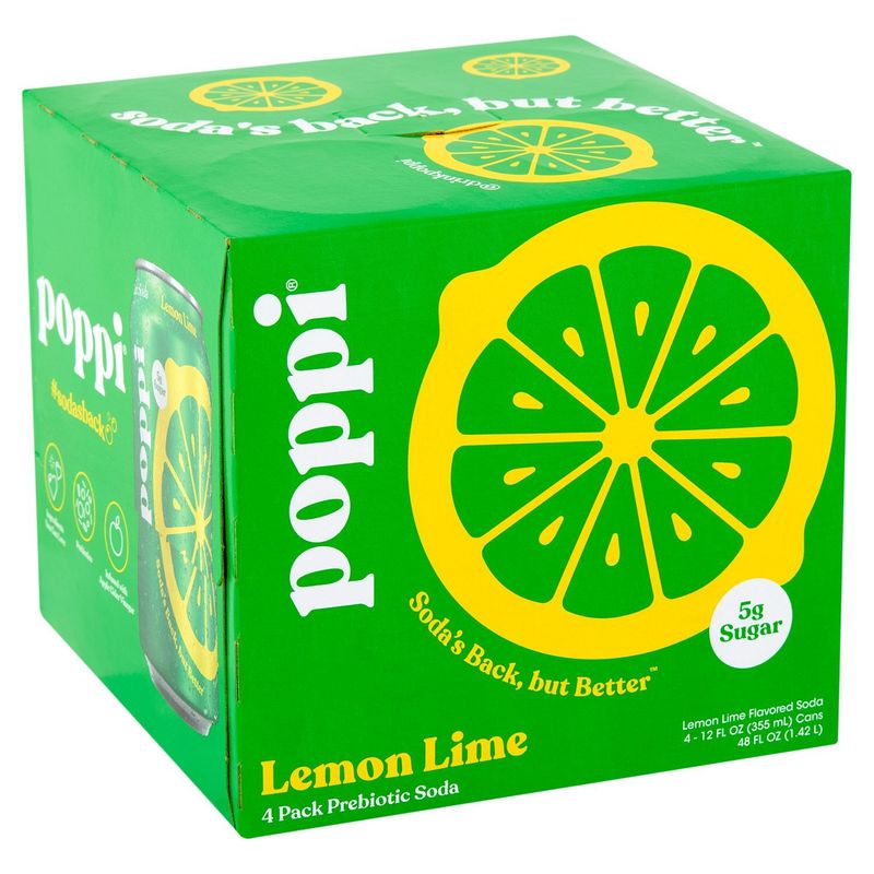 Poppi Lemon Lime Prebiotic Soda, 12 fl oz, 4 count