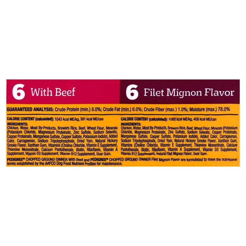 Pedigree Beef &amp; Filet Mignon Flavor Chopped Ground Dinner Food for Dogs, 13.2 oz, 12 count