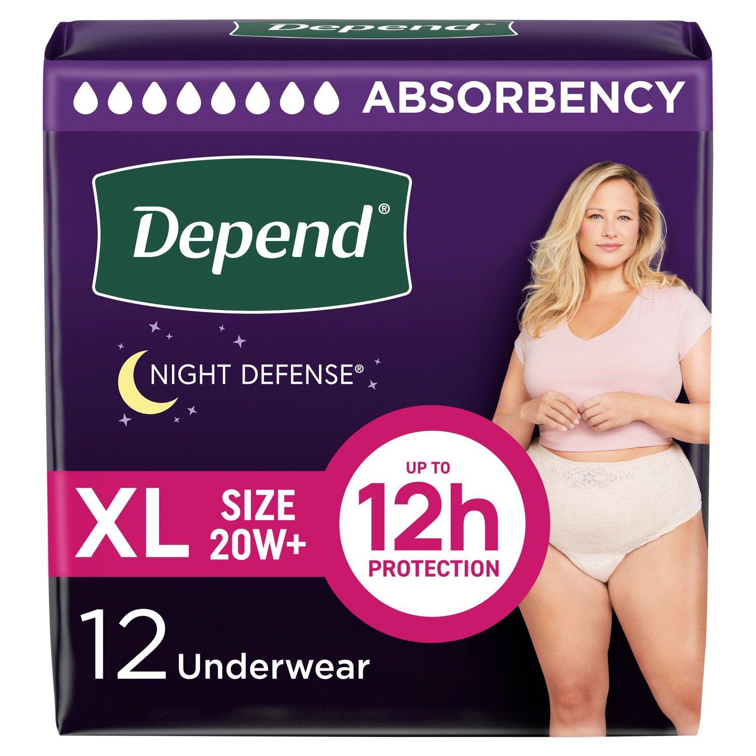 Depend Night Defense Fresh Protection Underwear, Size XL, 12 count