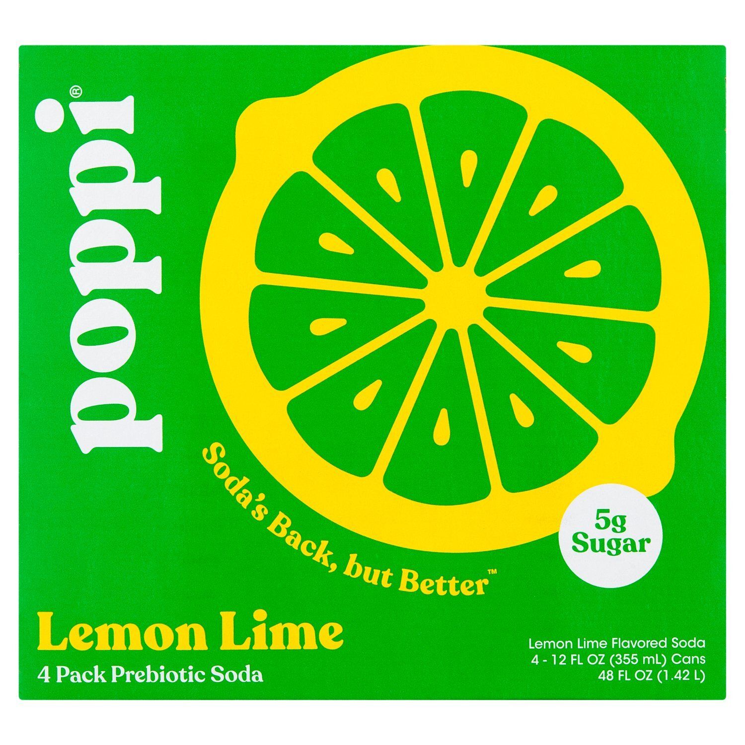 Poppi Lemon Lime Prebiotic Soda, 12 fl oz, 4 count