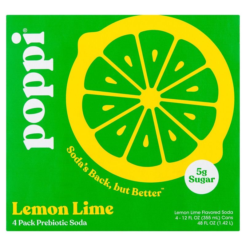Poppi Lemon Lime Prebiotic Soda, 12 fl oz, 4 count