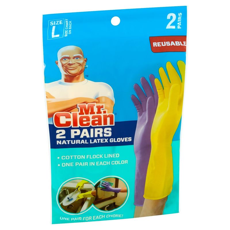 Mr. Clean Reusable Natural Latex Gloves, Size L, 2 pair