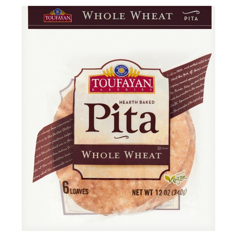 Toufayan Bakeries Hearth Baked Whole Wheat Pita, 6 count, 12 oz