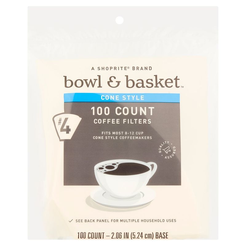 Bowl &amp; Basket #4 Cone Style Coffee Filters, 100 count