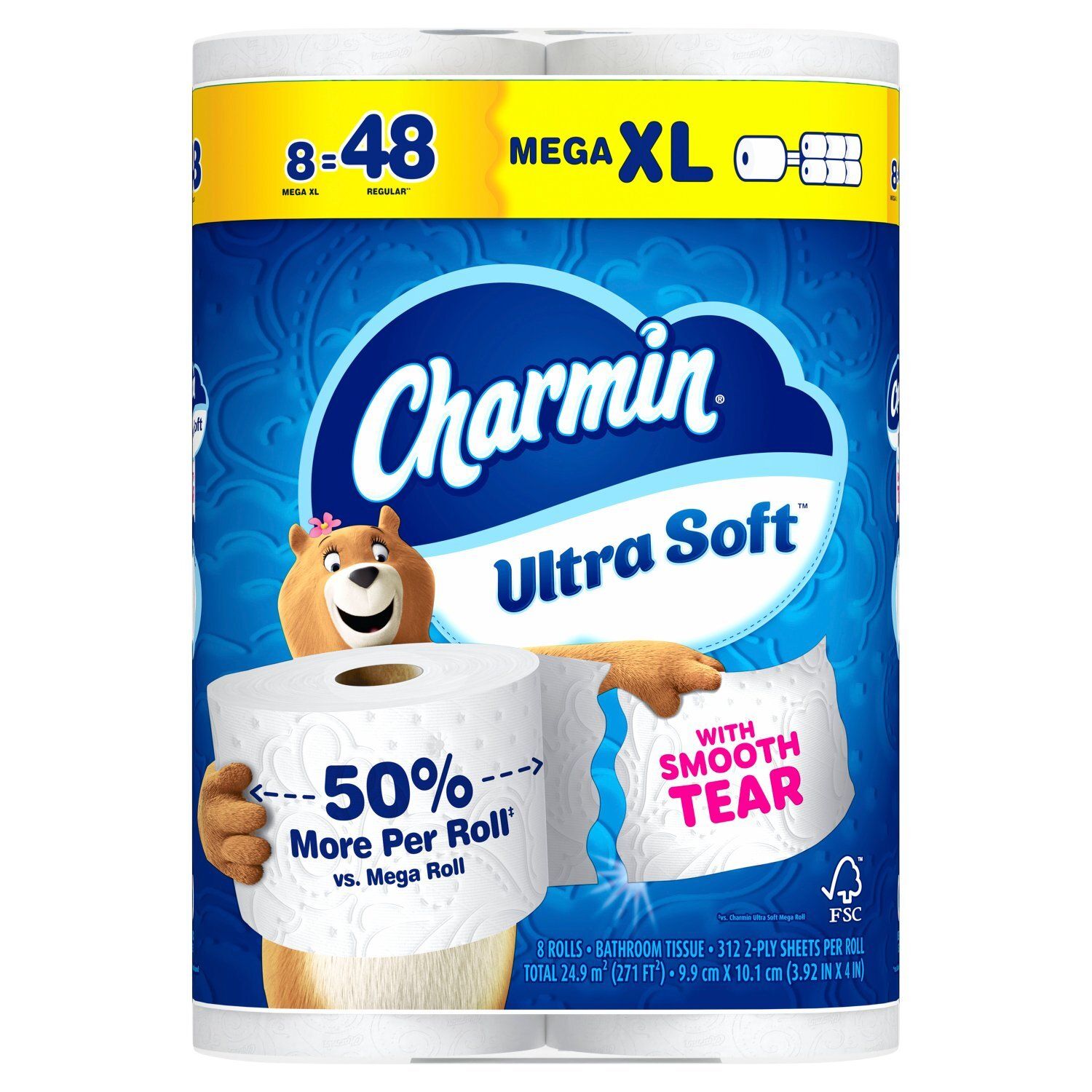 Charmin Ultra Soft Mega XL Bathroom Tissue Rolls, 312 2-ply sheets per roll, 8 count