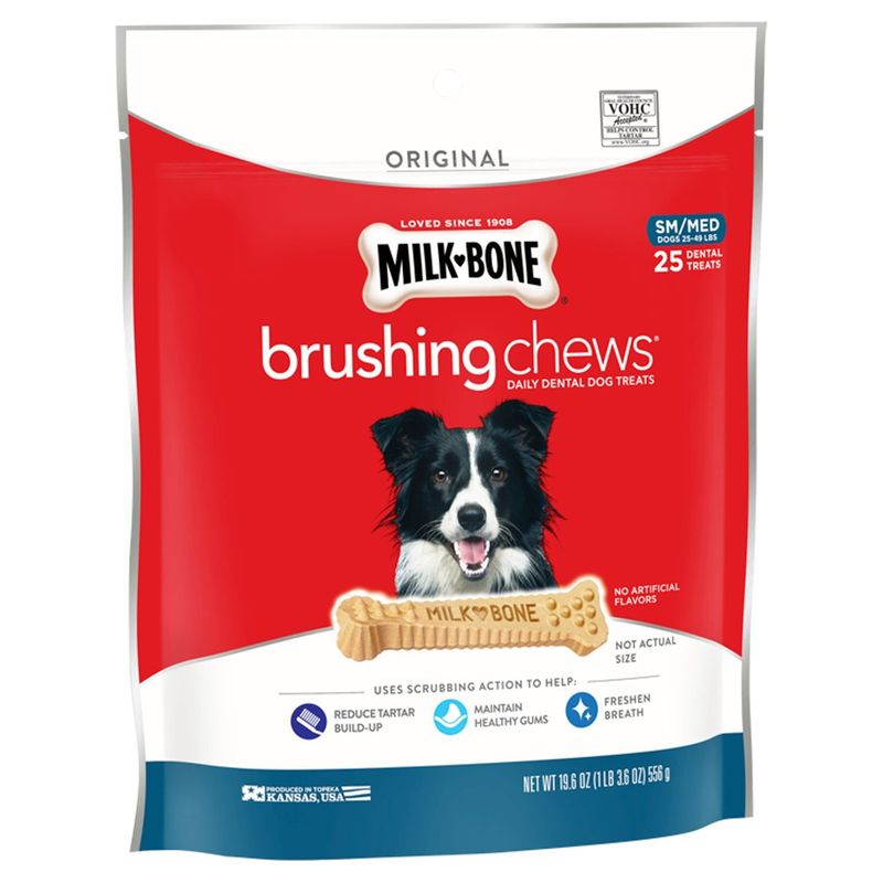 Milk-Bone Brushing Chews Original Daily Dental Dog Treats, SM/Med, 25 count, 19.6 oz