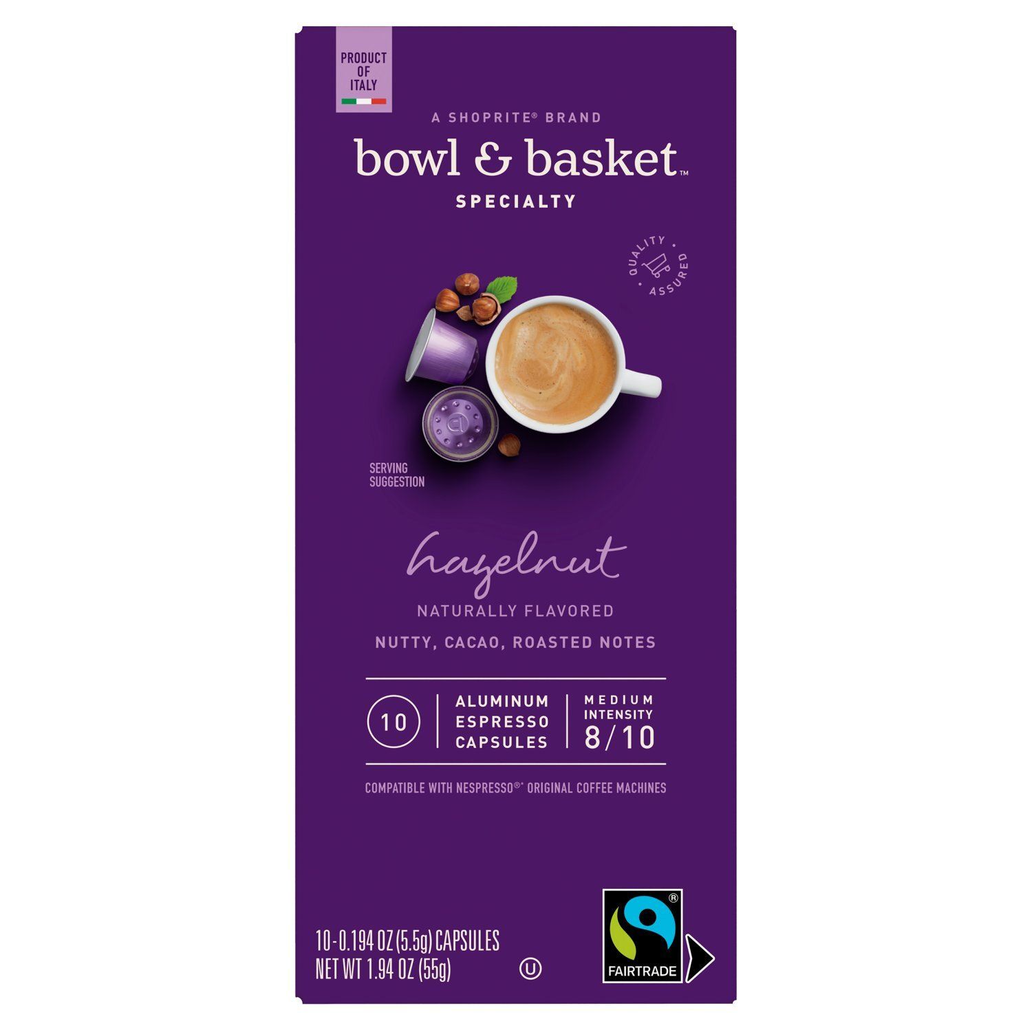 Bowl &amp; Basket Specialty Hazelnut Aluminum Espresso Capsules, 0.194 oz, 10 count