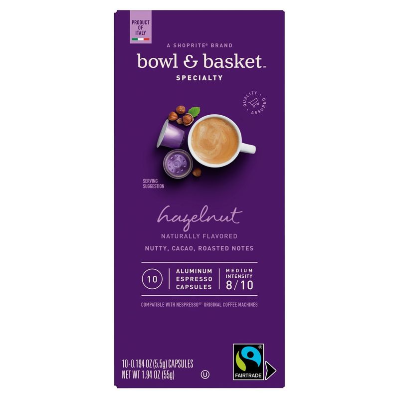 Bowl &amp; Basket Specialty Hazelnut Aluminum Espresso Capsules, 0.194 oz, 10 count