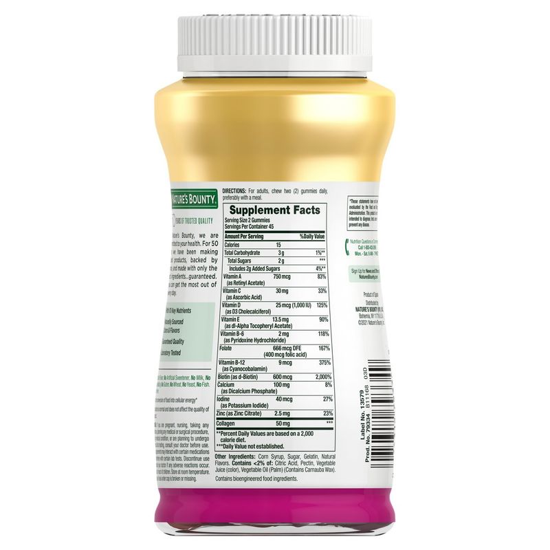Nature's Bounty Raspberry Flavored Women's Multivitamin Gummies Dietary Supplement, 50 mg, 90 count